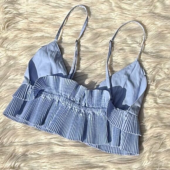 Zara Ruffle Tiered Pleated Cropped Top in Light Blue | XS - Picture 7 of 8